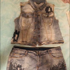 Denim vest and short set